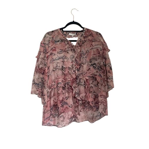 IRO Reopam 100% Silk Designer Pink Snake Print Ruffle Sheer Blouse Size 38 - Picture 3 of 7